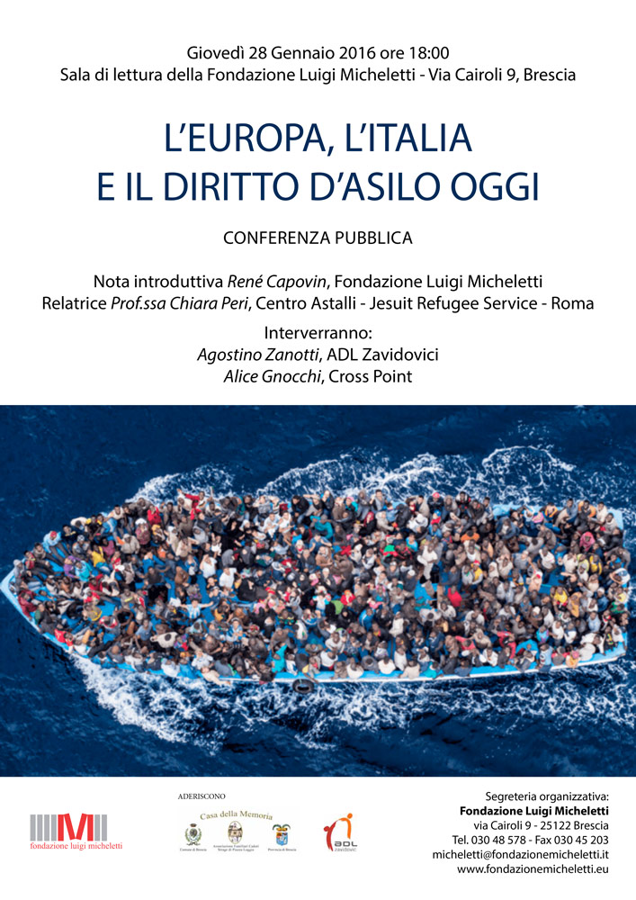 Locandina L'Europa, l'Italia e il diritto d'asilo oggi